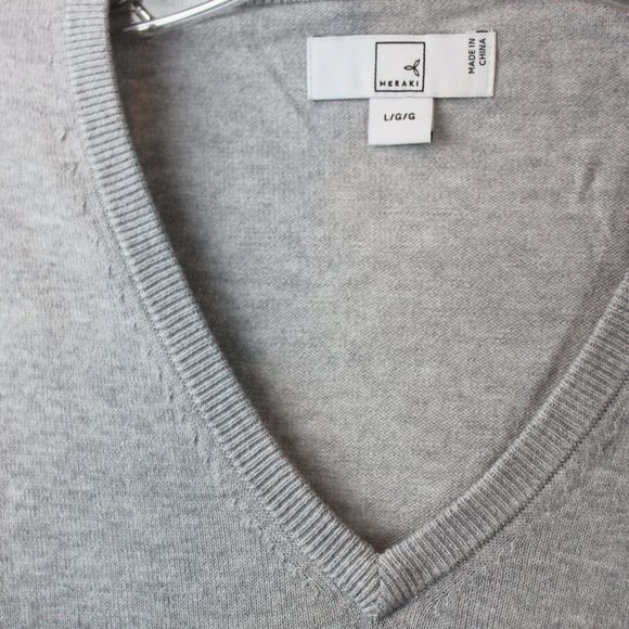 Meraki Light Gray Knitted Pull Over V Neck Long Sleeve Sweater Jumper Large - Picture 5 of 10